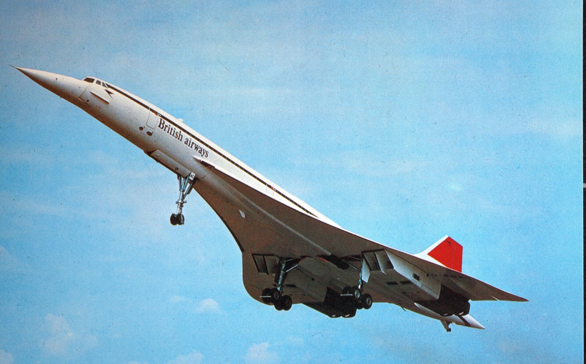 British Airways Concorde climbing into a blue sky