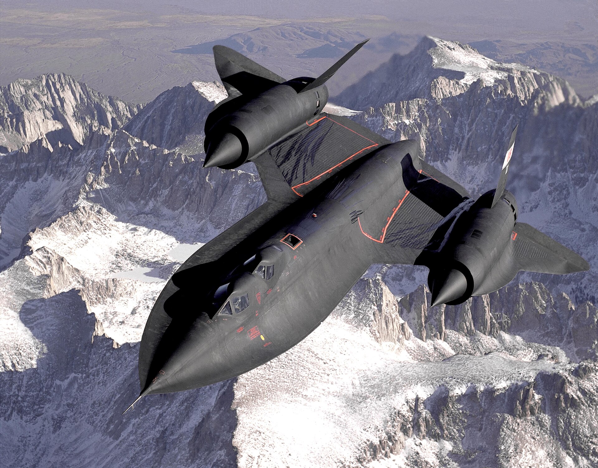 Lockheed SR-71 Blackbird flying above the Sierra Nevada
